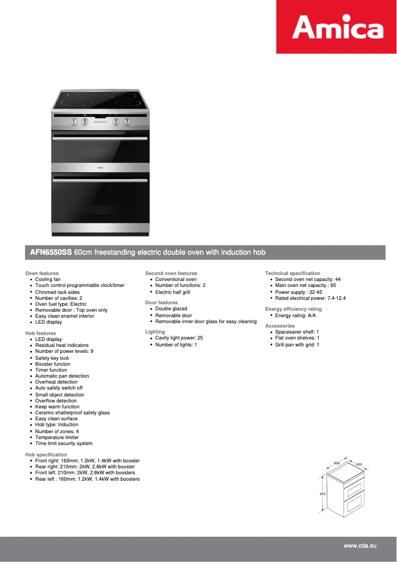Page 1 de la notice Fiche technique Amica AFN6550SS