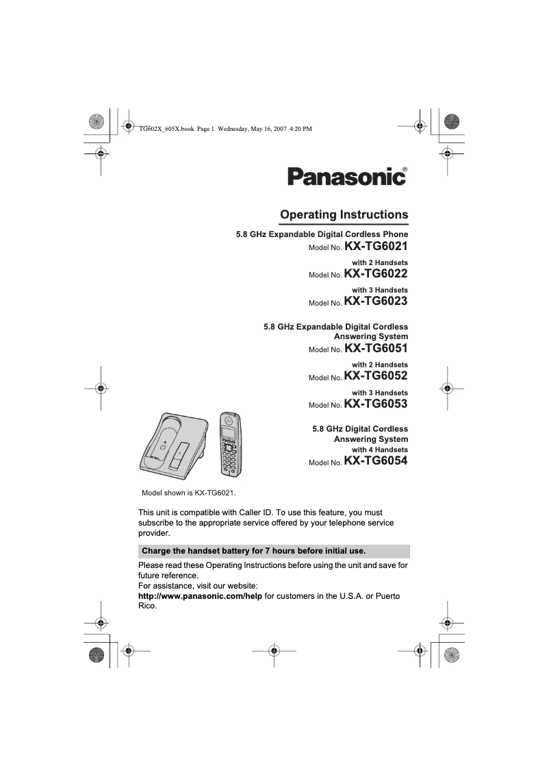 Imagen de la primera página del manual del dispositivo KX-TG605112