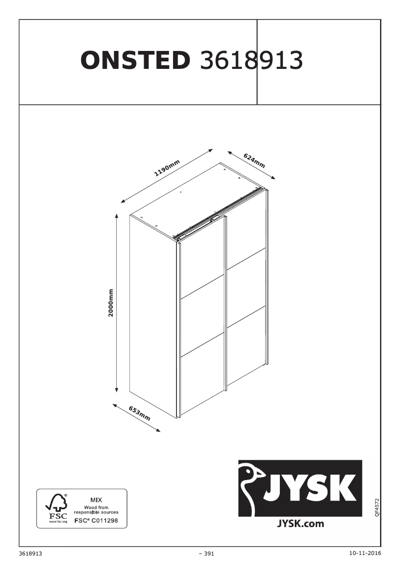 Page 1 de la notice Manuel utilisateur JYSK Onsted (120x201x64)
