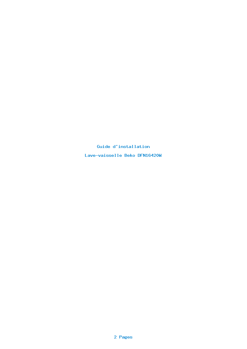 Page 1 de la notice Guide d'installation Beko DFN16420W