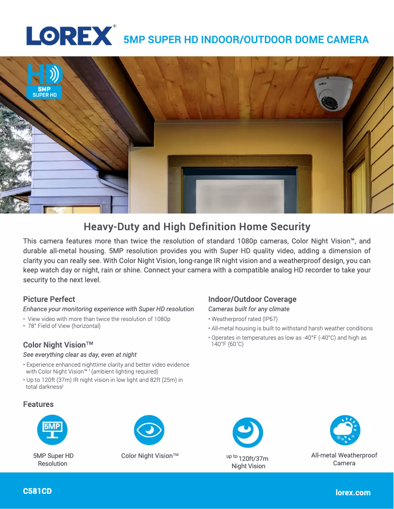 Page 1 of the manual Technical Sheet Lorex C581CD