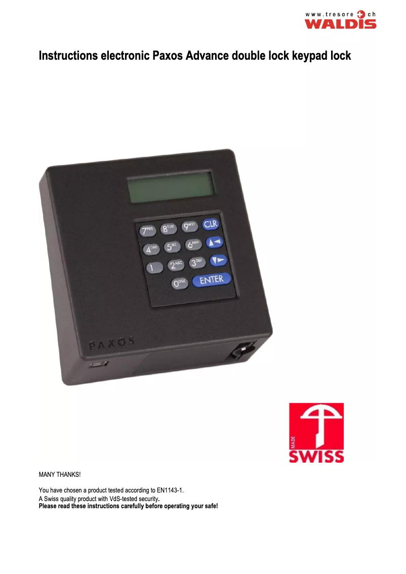 Page 1 de la notice Manuel utilisateur WALDIS Premium 1500