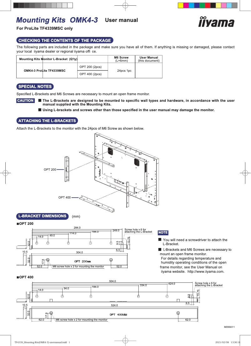 Page 1 de la notice Manuel utilisateur Iiyama OMK4-3