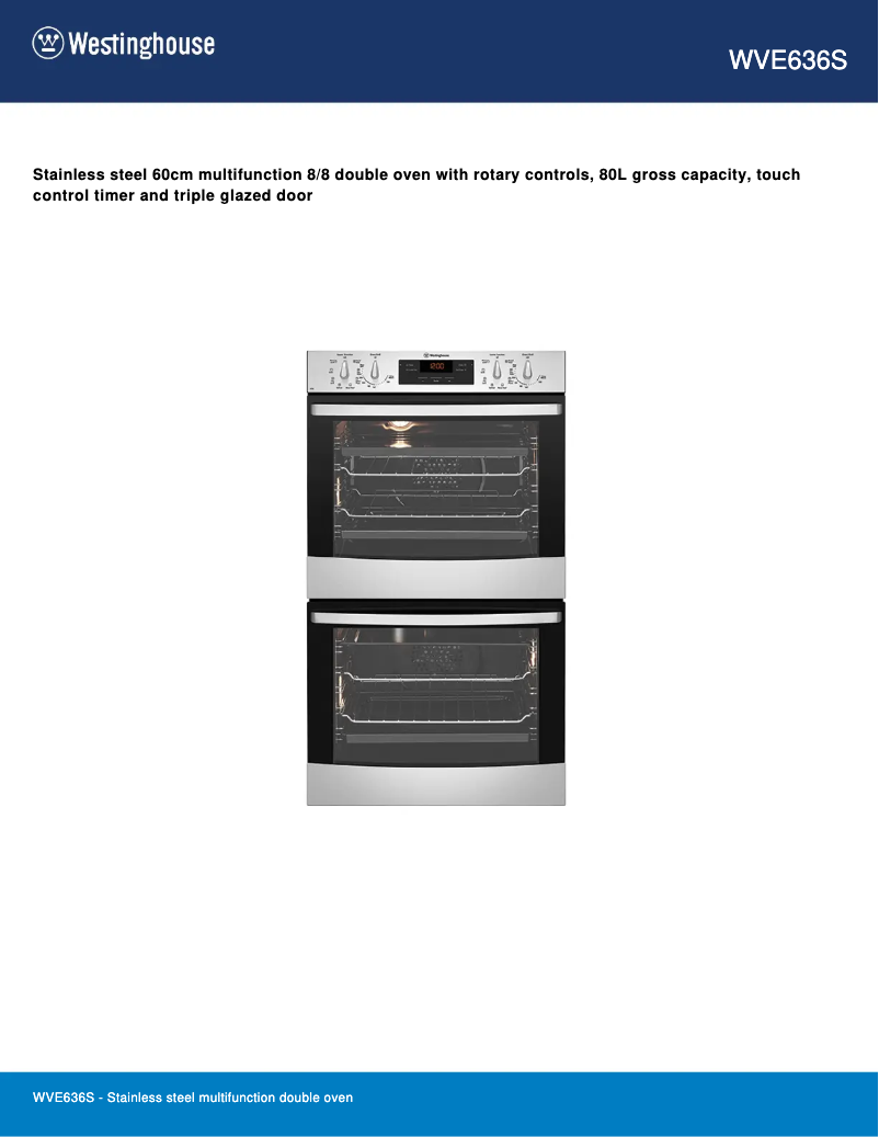 Page 1 de la notice Fiche technique Westinghouse WVE636S