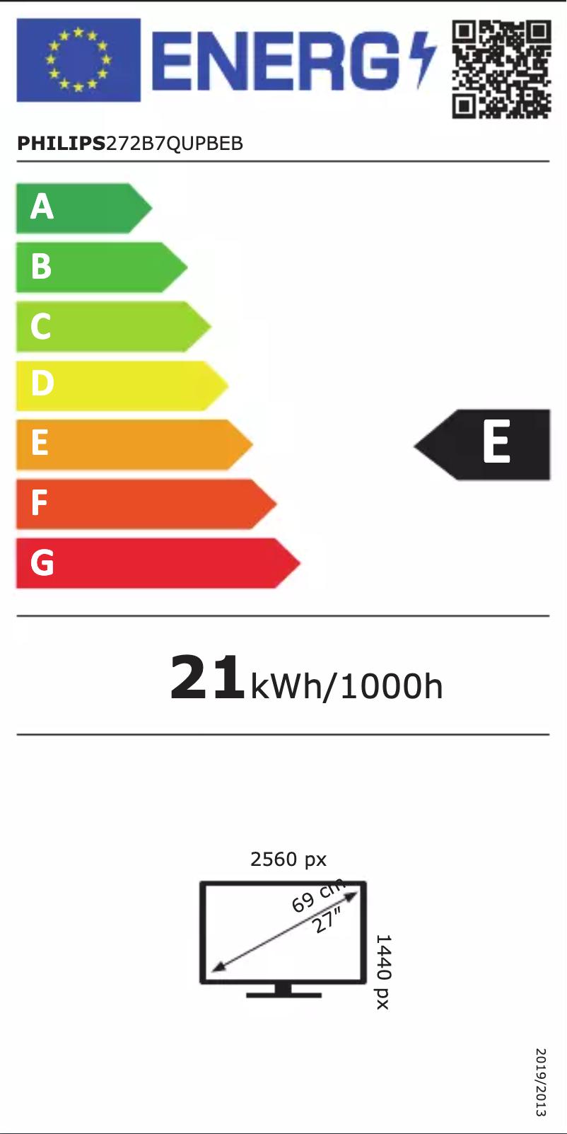 Page n°1 - Label énergétique Philips B Line 272B7QUPBEB