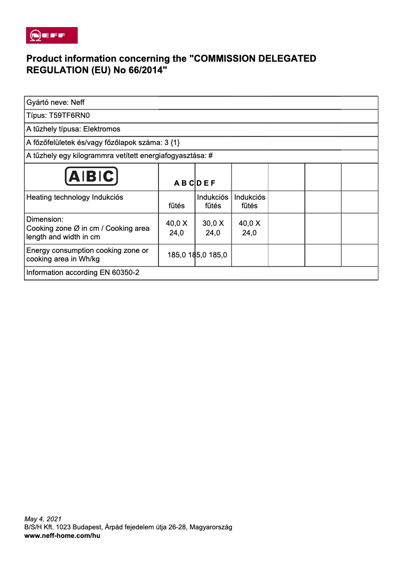 Página 1 del manual Etiqueta energética Neff T59TF6RN0