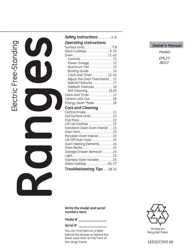 Page 1 de la notice Manuel utilisateur Mabe EML27NXF0