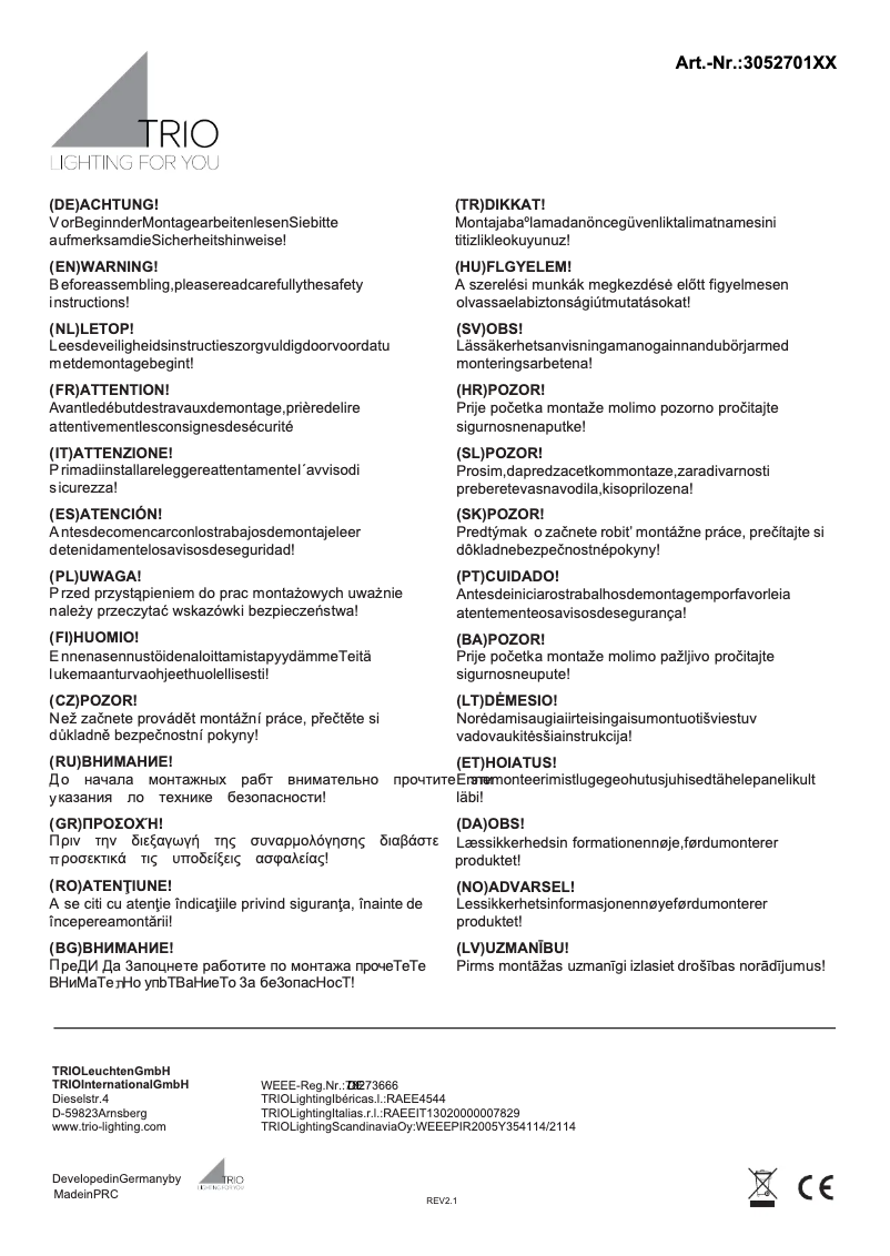 Page 1 de la notice Manuel utilisateur Trio Lighting Stella 305270132