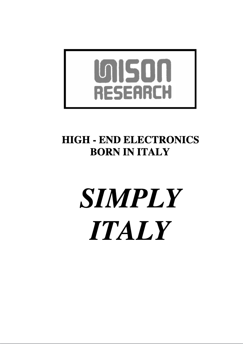 Page 1 de la notice Manuel utilisateur Unison Research Simply Italy