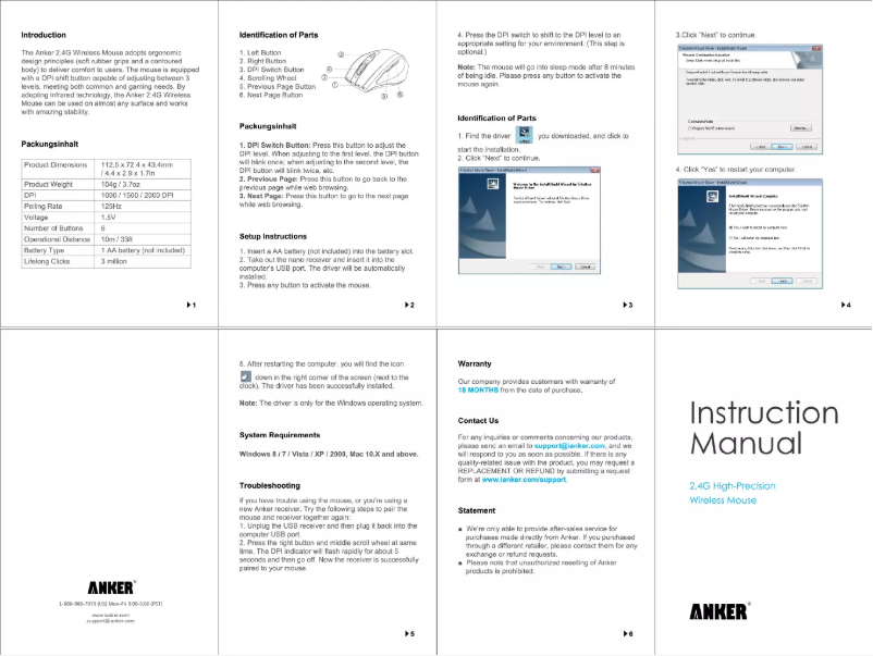 Page 1 de la notice Manuel utilisateur Anker 2000 DPI Wireless