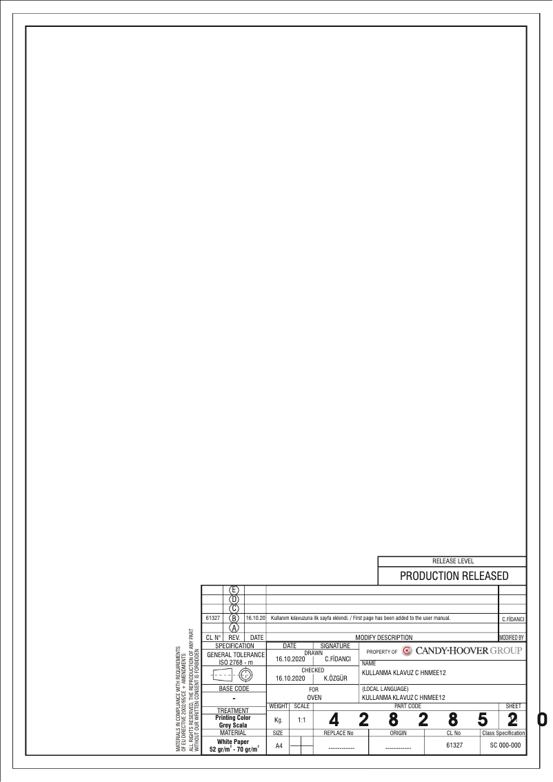 Page 1 of the manual User Manual Candy FCP502X/E1
