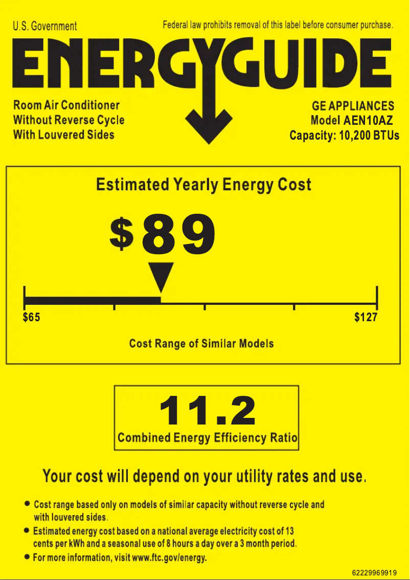 Página 1 del manual Etiqueta energética GE AEN10AZ