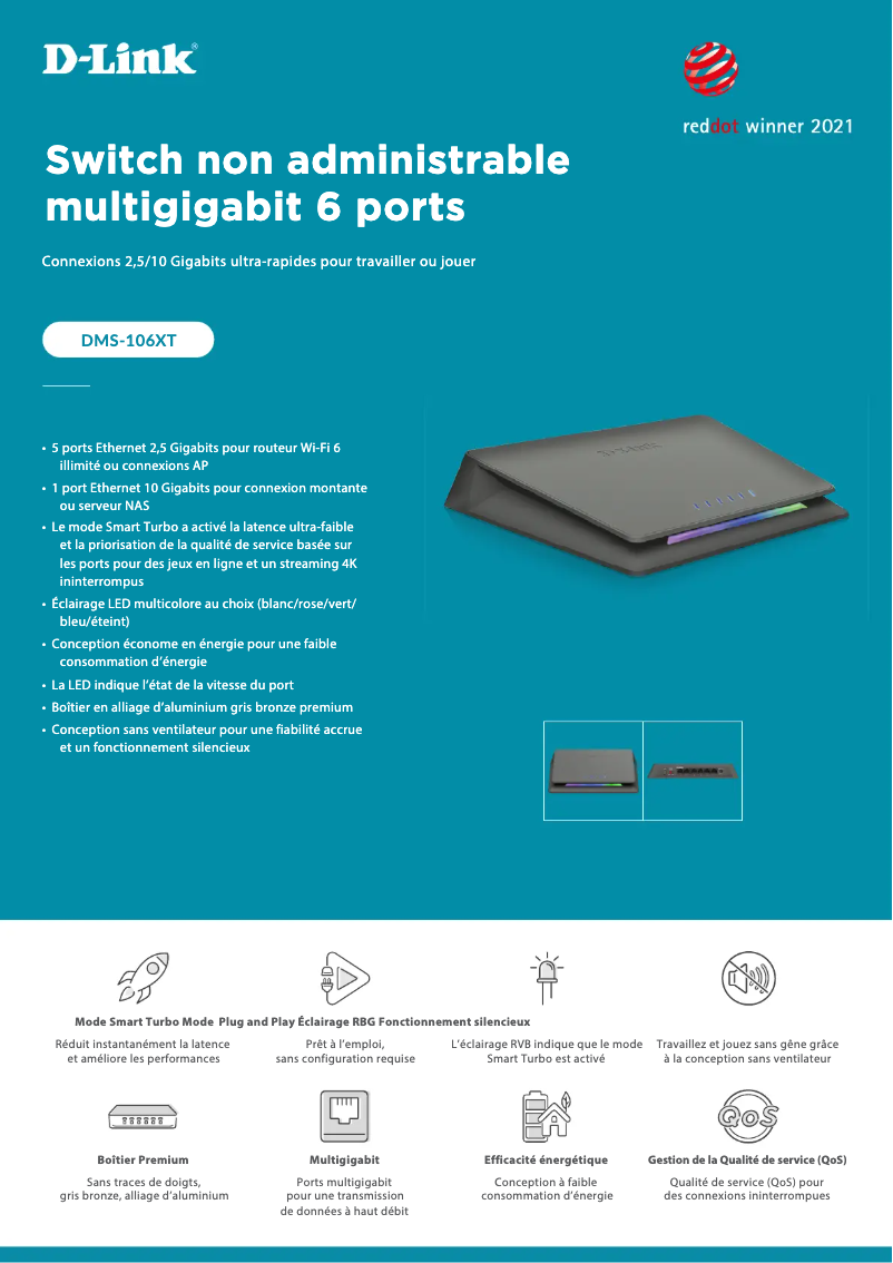 Page 1 de la notice Fiche technique D-Link DMS-106XT