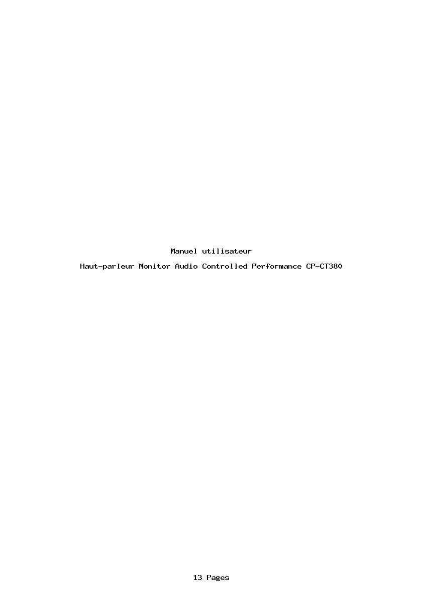 Page 1 de la notice Manuel utilisateur Monitor Audio Controlled Performance CP-CT380