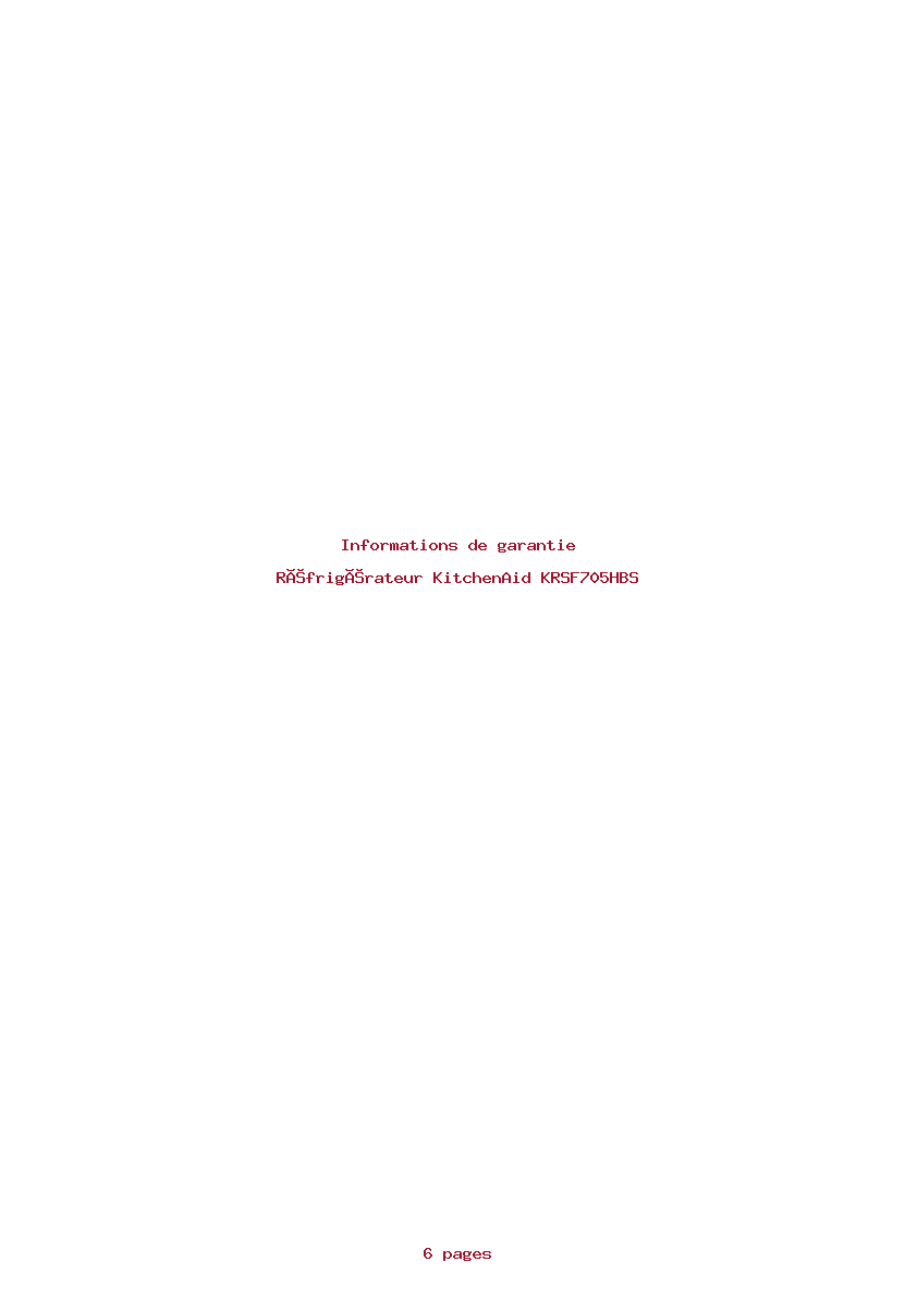 Page 1 de la notice Informations de garantie KitchenAid KRSF705HBS