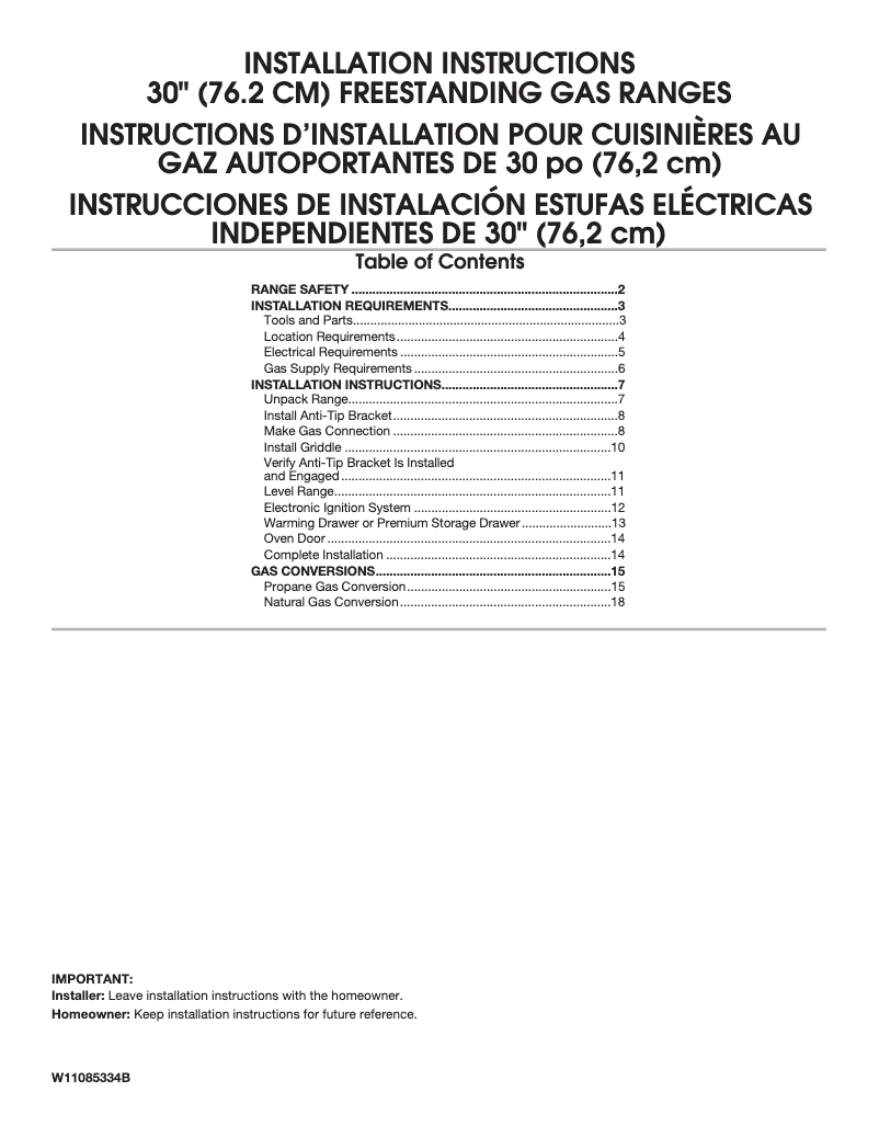 Page 1 de la notice Guide d'installation Whirlpool WFG505M0BW