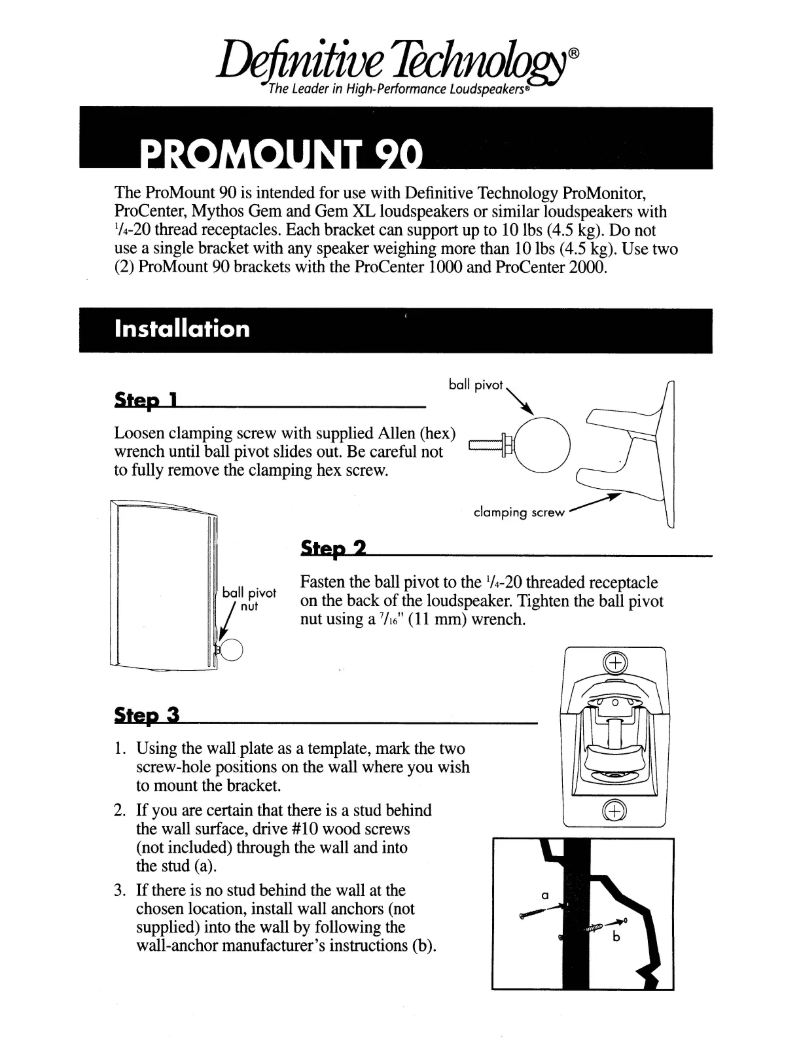 Page 1 de la notice Manuel utilisateur Definitive Technology ProMount 90