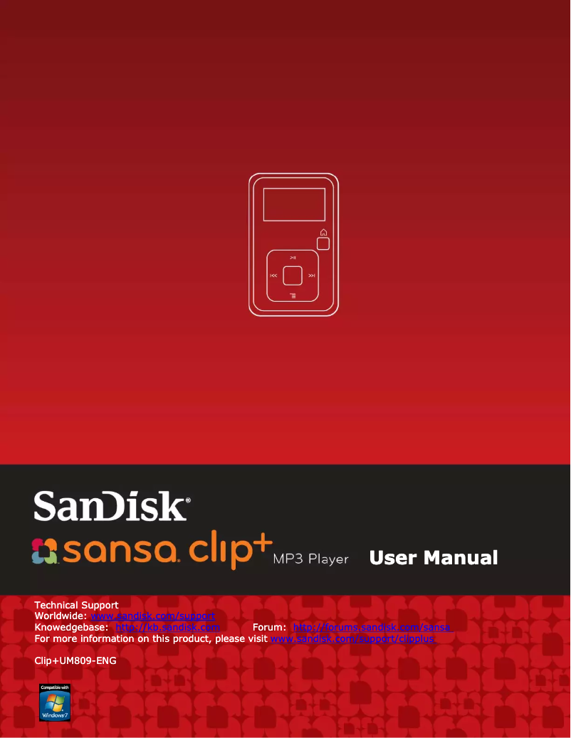 Page 1 de la notice Manuel utilisateur Sandisk Sansa Clip+