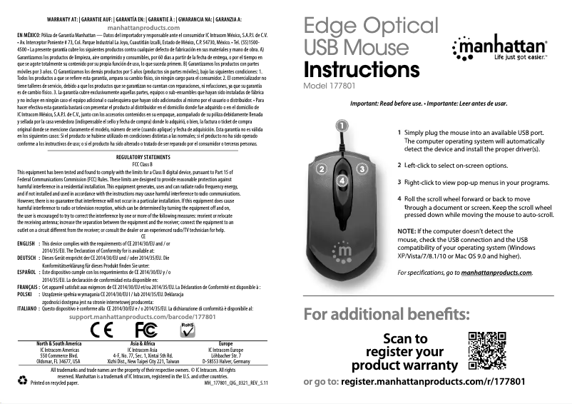 Page 1 de la notice Manuel utilisateur Manhattan 177801