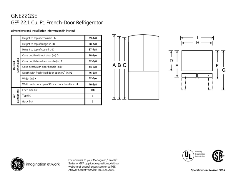 Page n°1 - Fiche technique GE GNE22GSESS