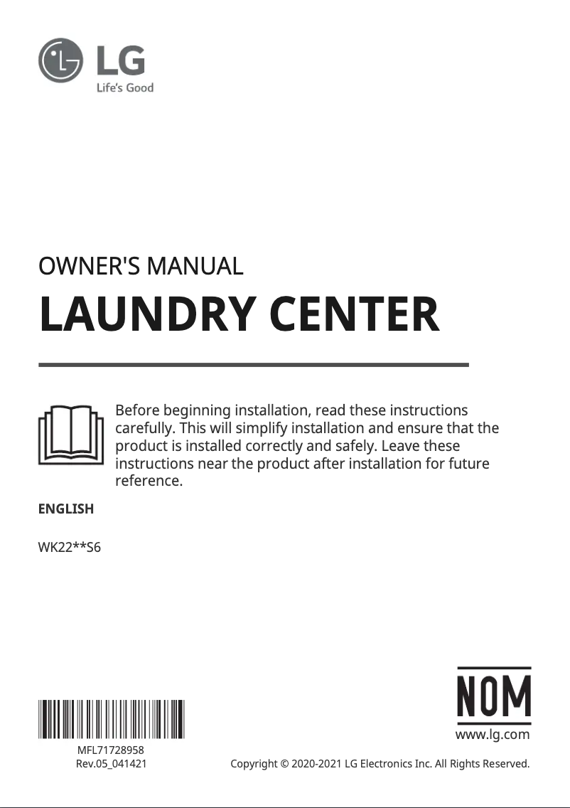 Page 1 de la notice Manuel utilisateur LG WK22VKS6