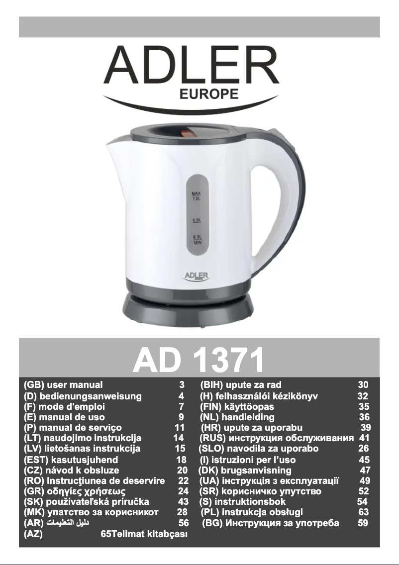 Page 1 de la notice Manuel utilisateur Adler AD 1371