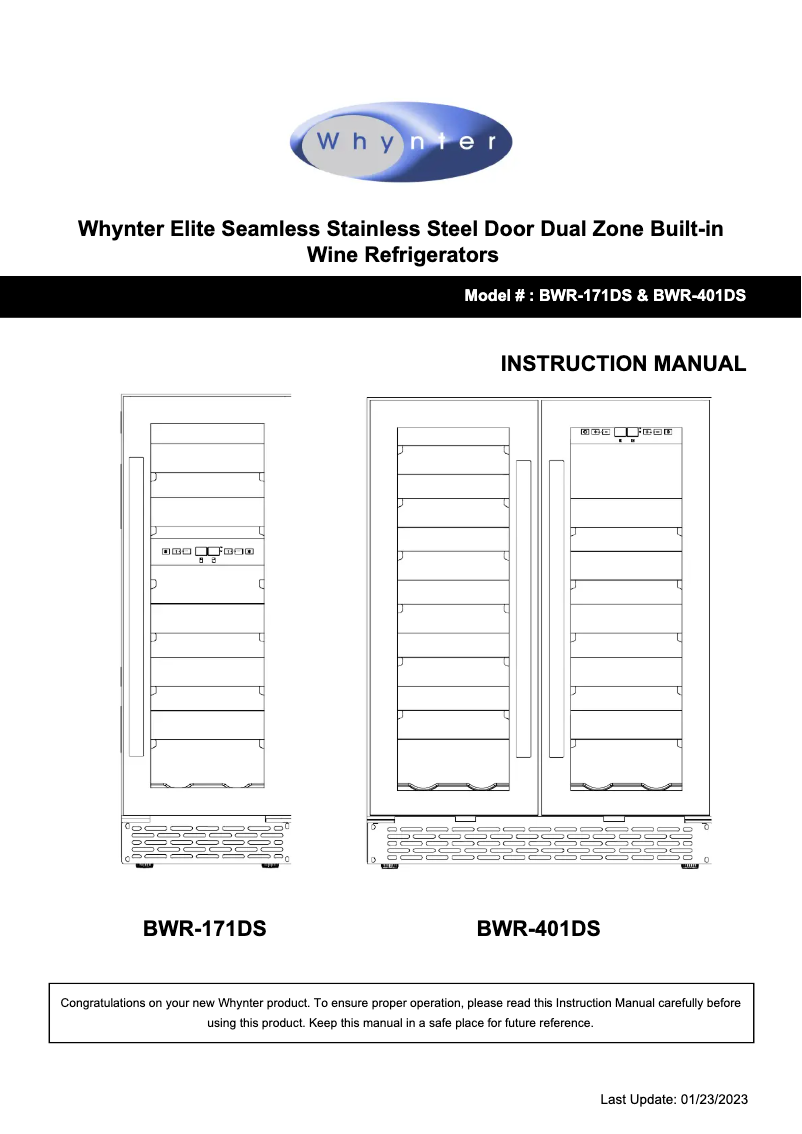 Page 1 de la notice Manuel utilisateur Whynter BWR-401DS