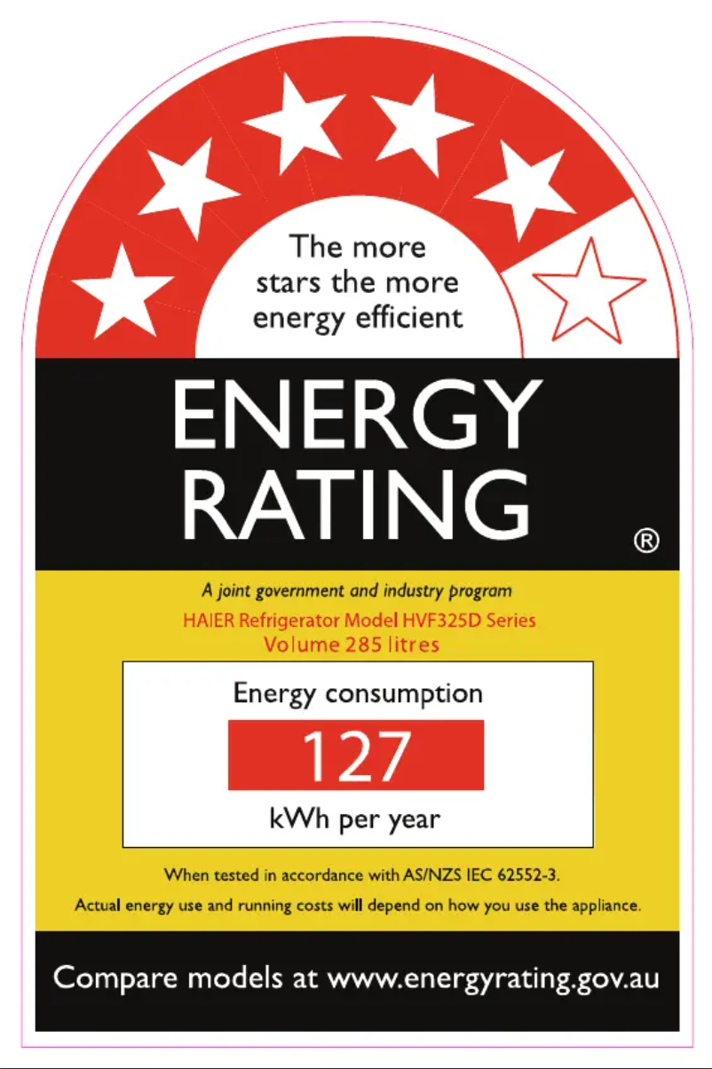 Page 1 de la notice Label énergétique Haier HVF325DW