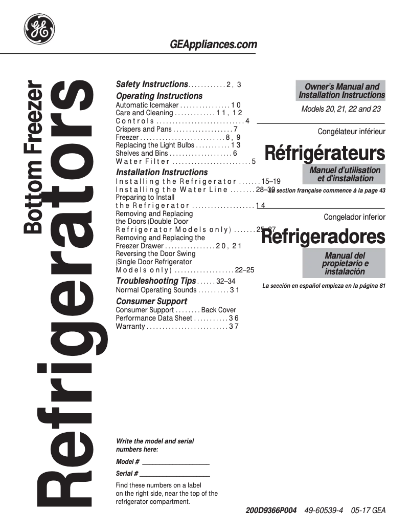 Page 1 de la notice Guide d'installation GE GBSL3HCXRLS