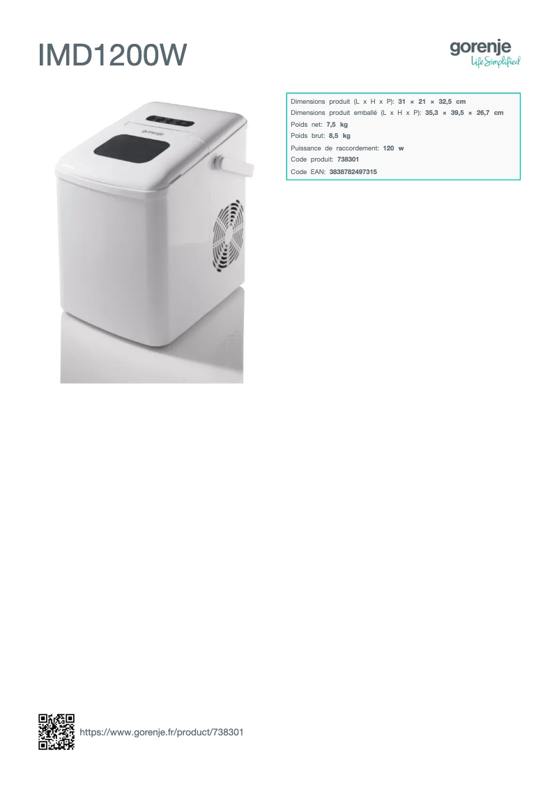 Page n°1 - Manuel utilisateur Gorenje IMD1200W