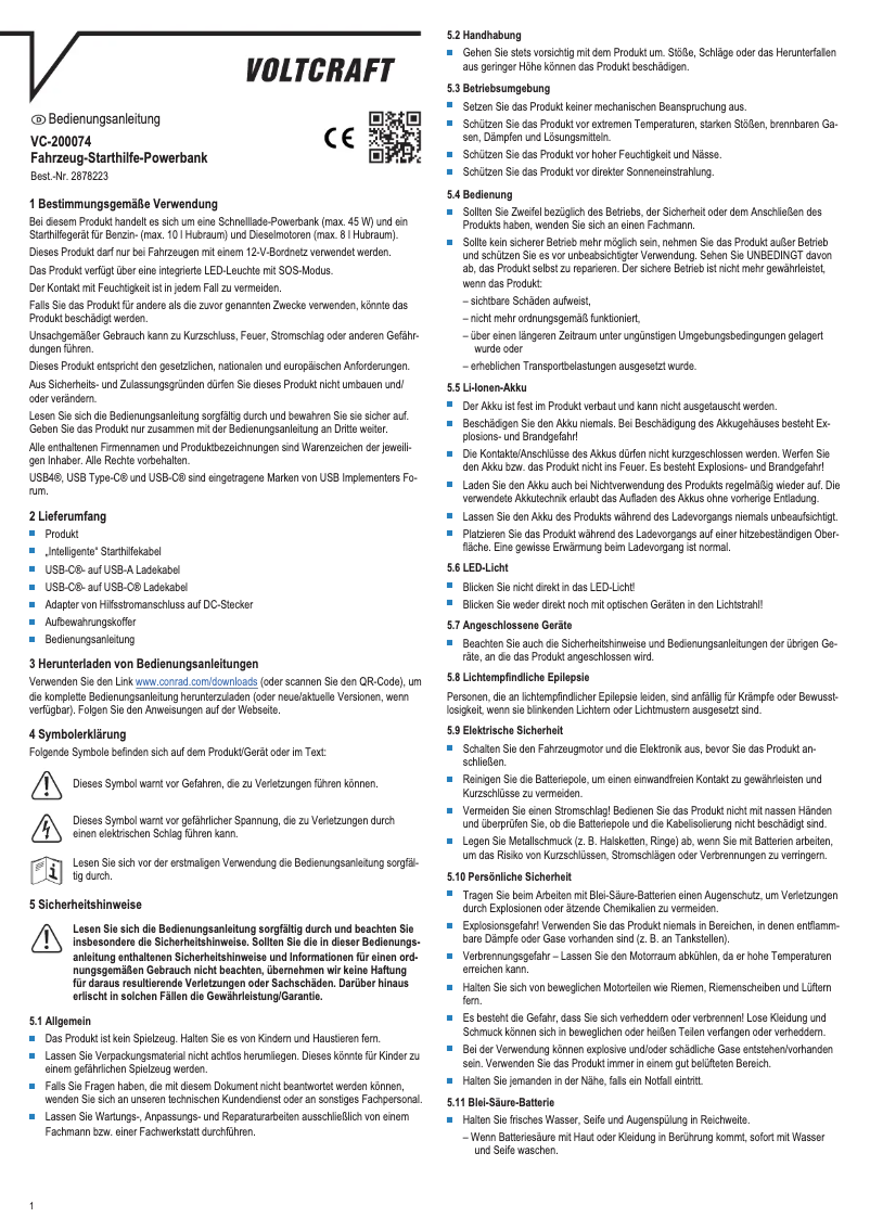 Page 1 de la notice Manuel utilisateur Voltcraft VC-200074