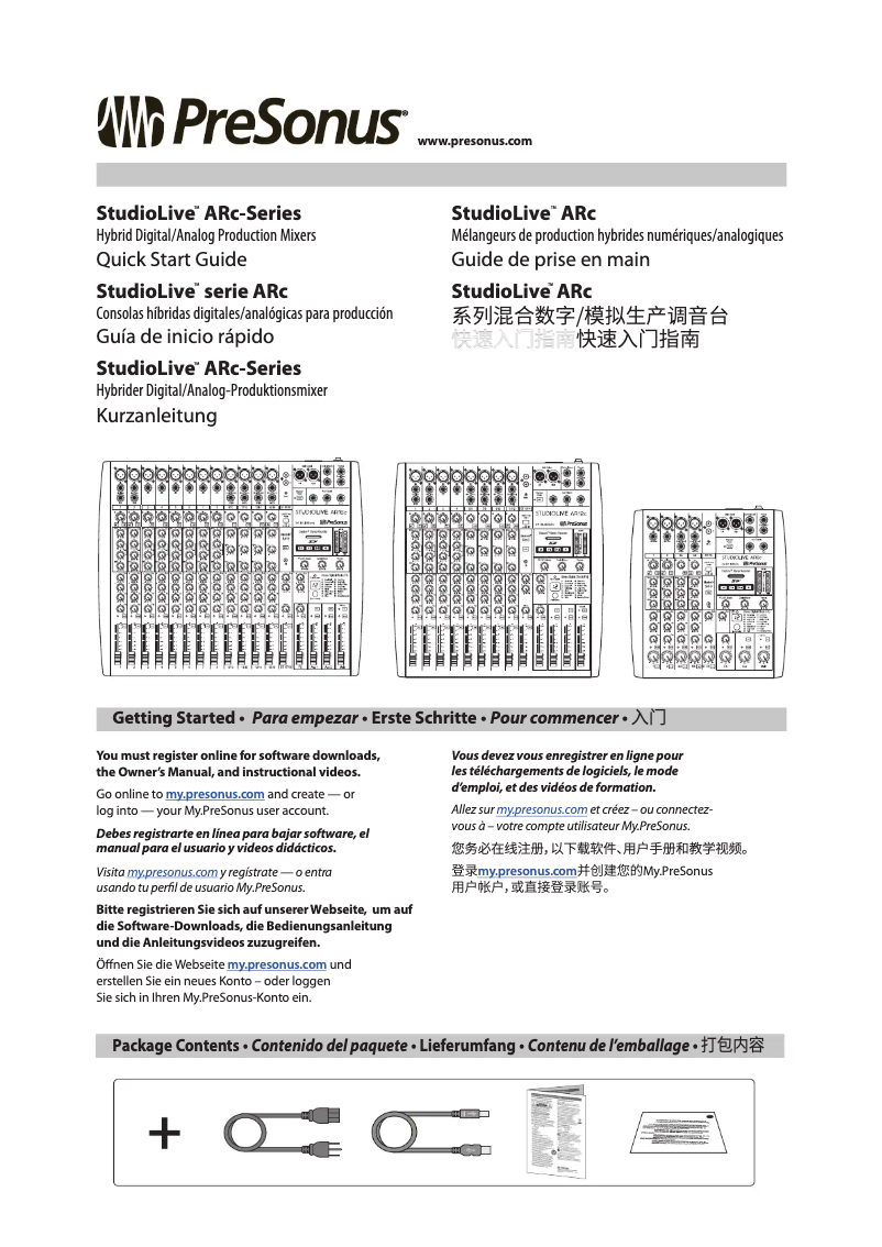 Page 1 de la notice Guide de démarrage rapide PreSonus StudioLive AR12c