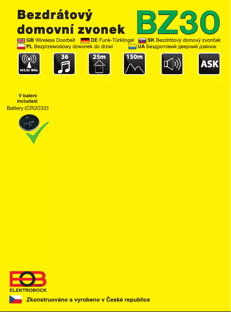 Page 1 de la notice Manuel utilisateur Elektrobock BZ30