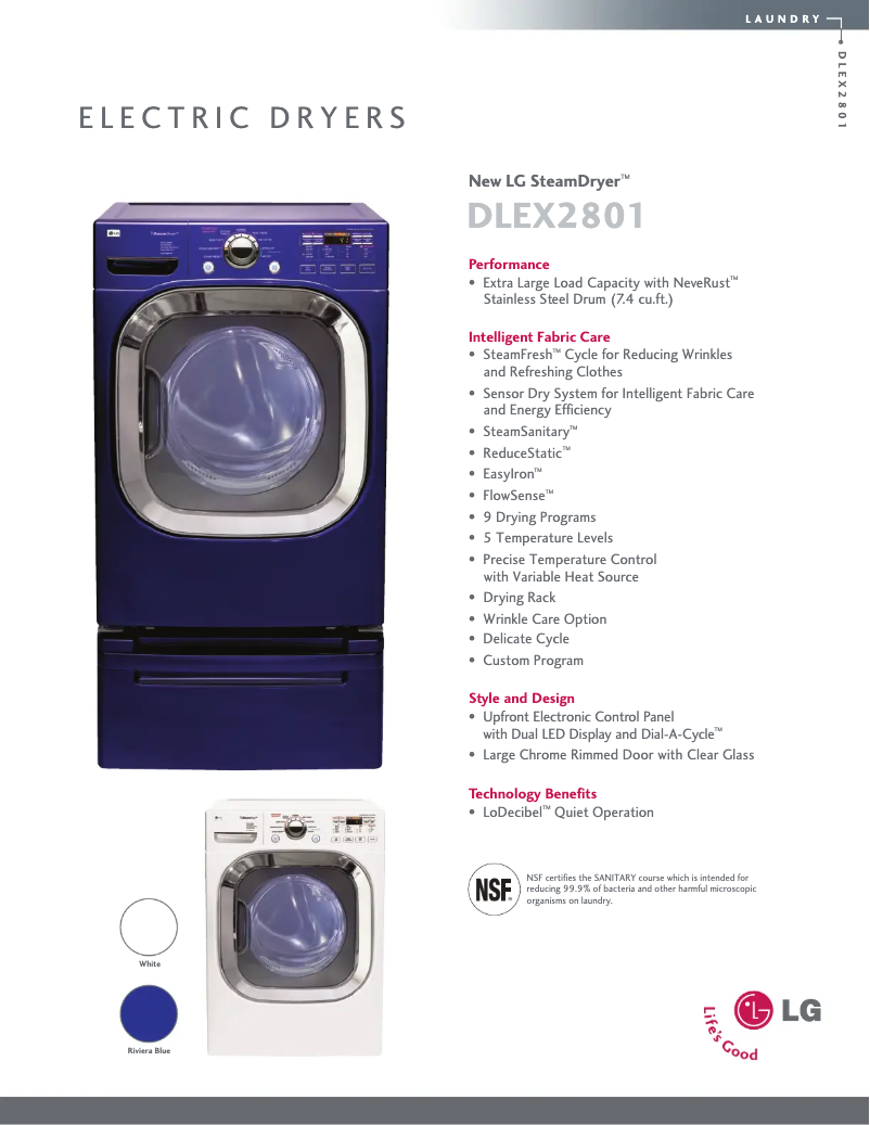 Page 1 de la notice Fiche technique LG DLEX2801L