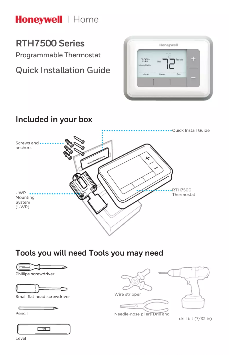 Page 1 de la notice Manuel utilisateur Honeywell RTH7560E1001/E