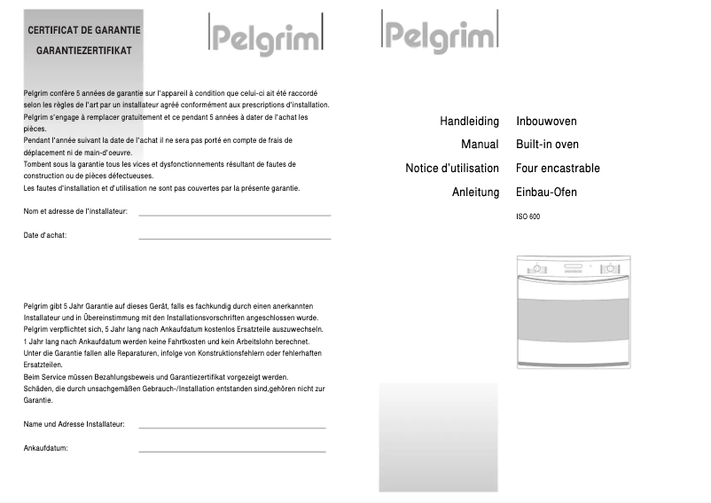 Page 1 de la notice Manuel utilisateur Pelgrim ISO 600