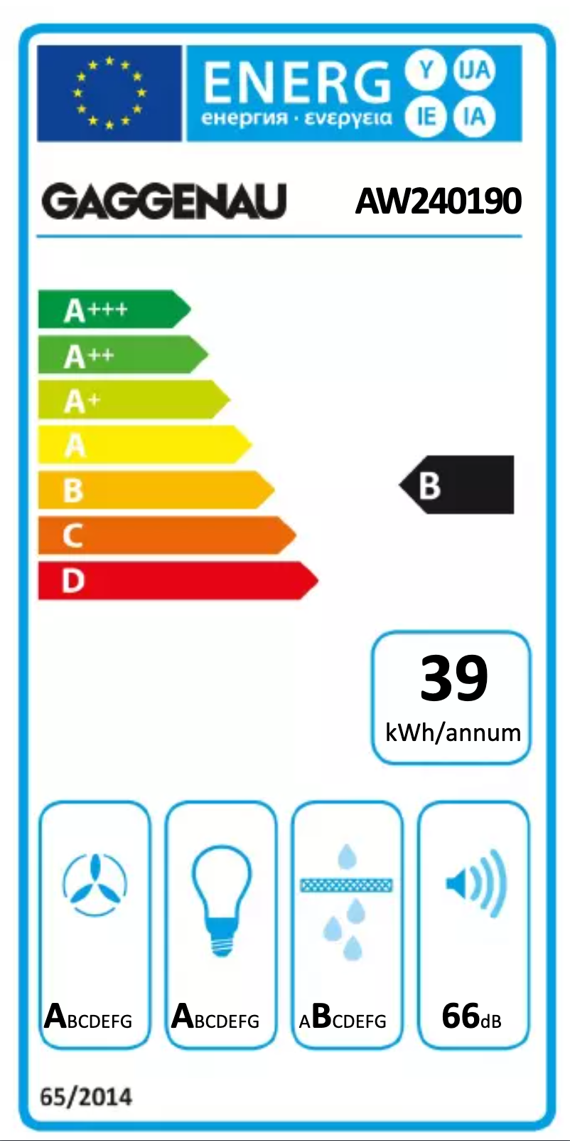 Page 1 de la notice Label énergétique Gaggenau AW240190