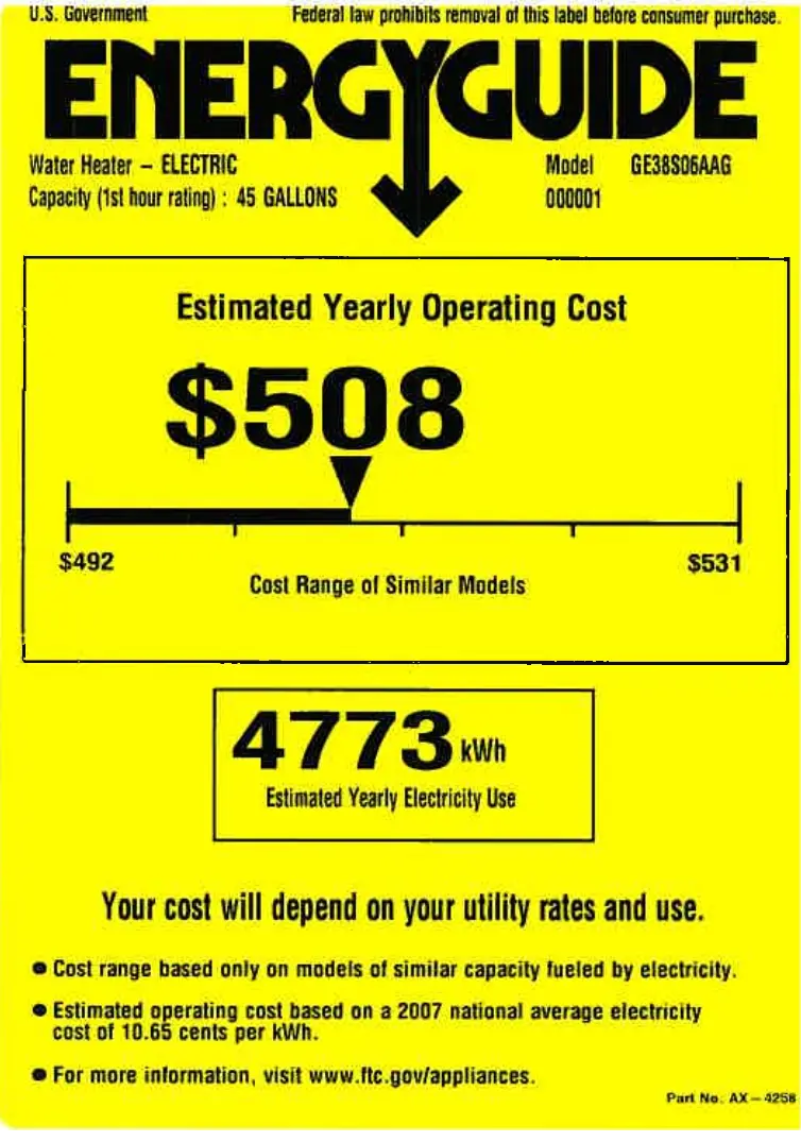 Page 1 of the manual Energy Label GE GE38S06AAG