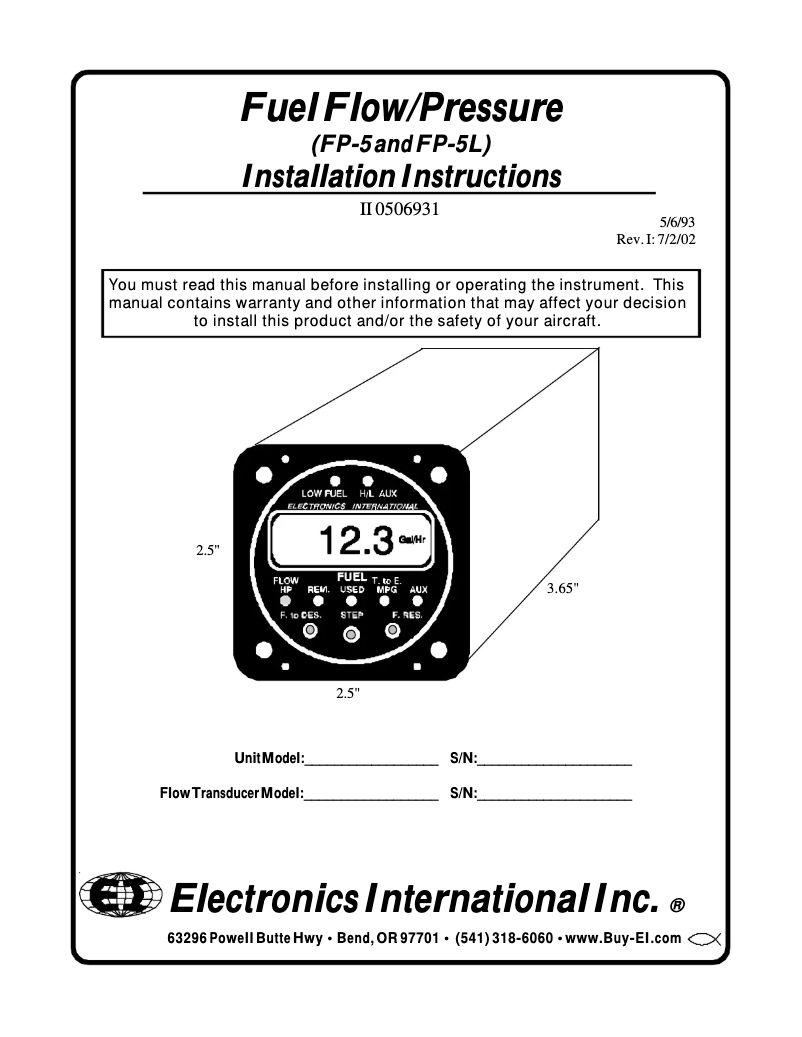 Page 1 de la notice Manuel utilisateur Electronics International FP-5L-60