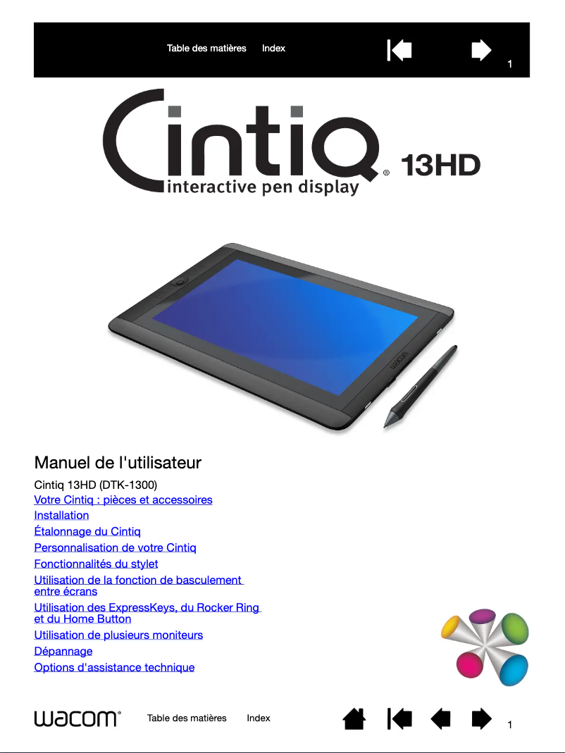 Page 1 de la notice Manuel utilisateur Wacom Cintiq 13HD