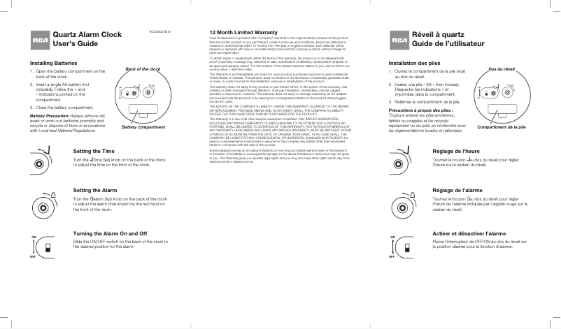 Page 1 de la notice Manuel utilisateur RCA RCQA200