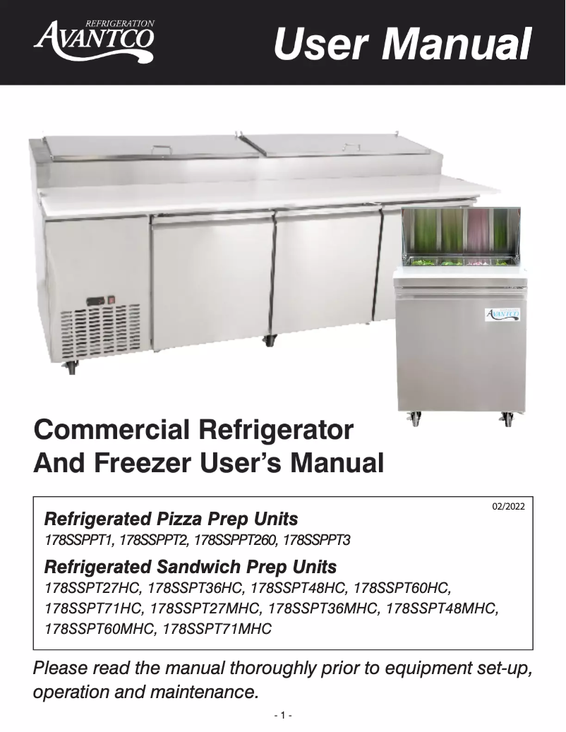Página 1 del manual Manual de usuario Avantco SS-PT-48M-HC