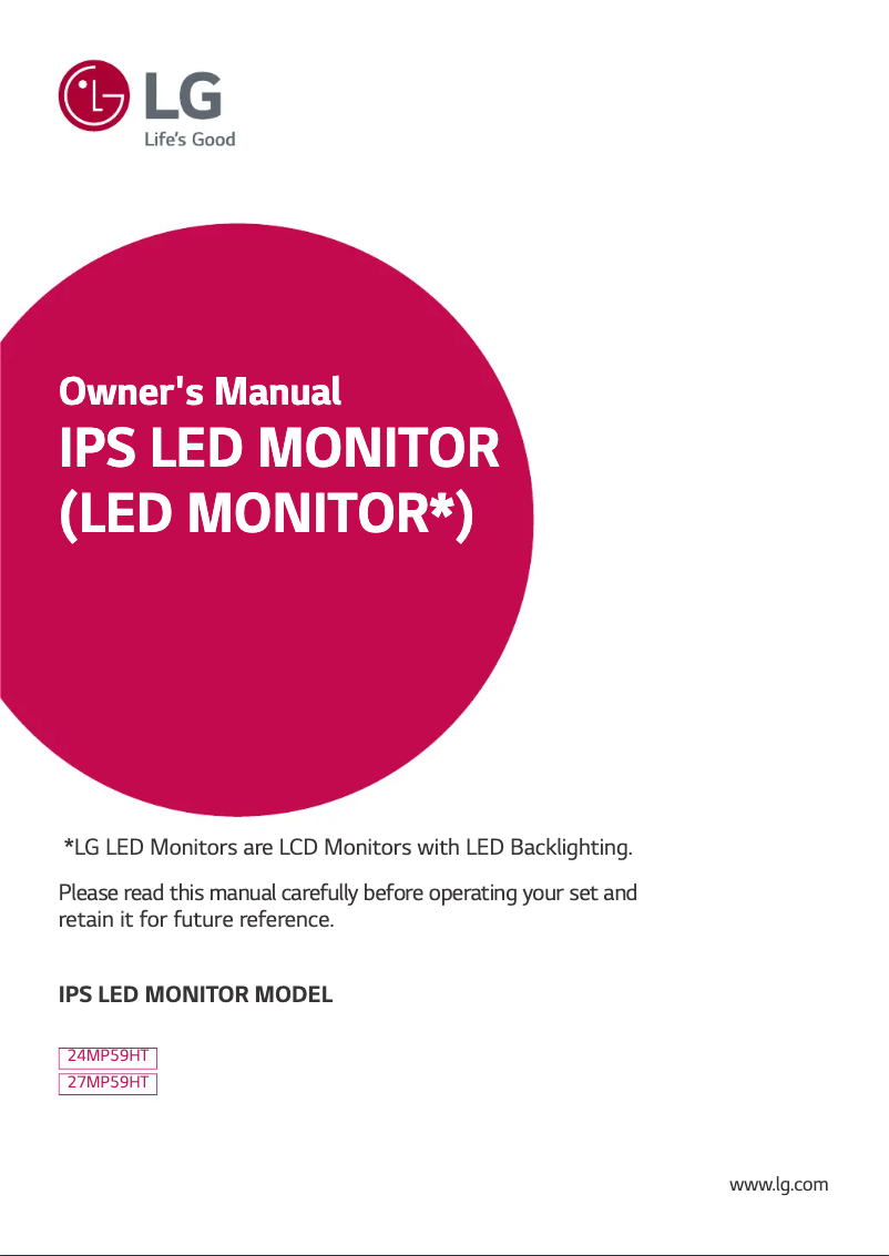 Page 1 de la notice Manuel utilisateur LG 27MP59HT