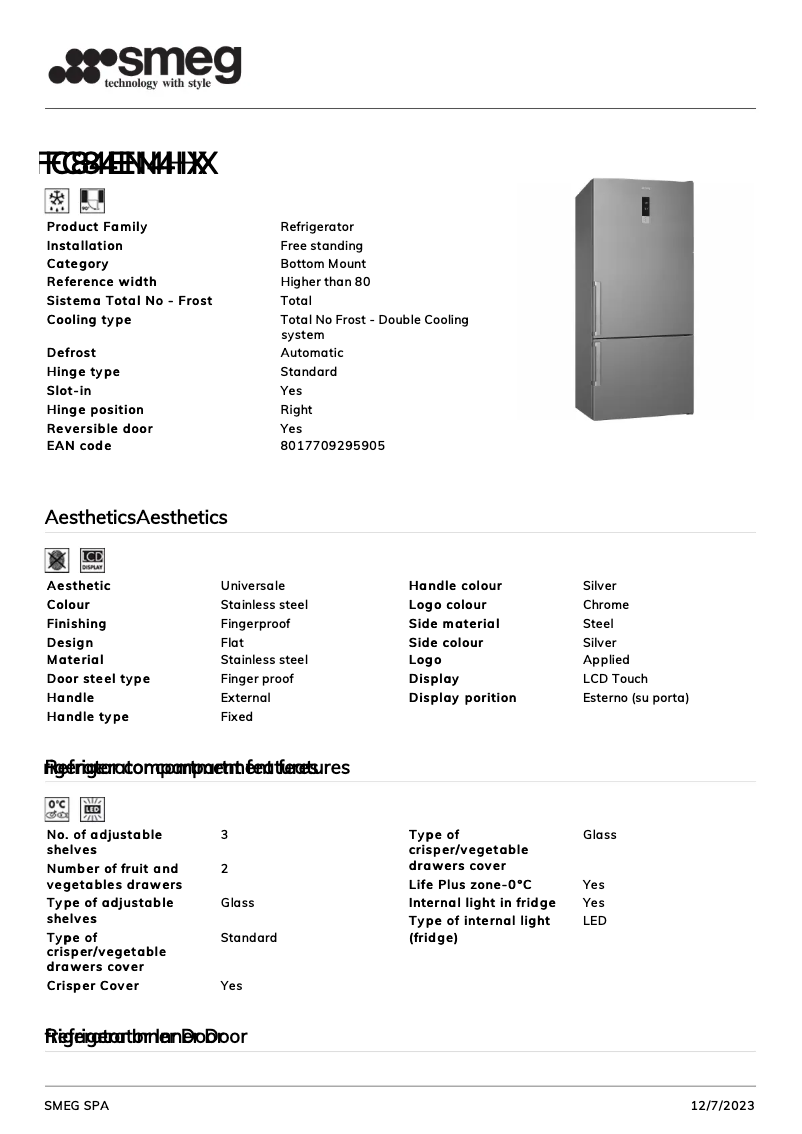 Página 1 del manual Ficha técnica Smeg FC84EN4HX