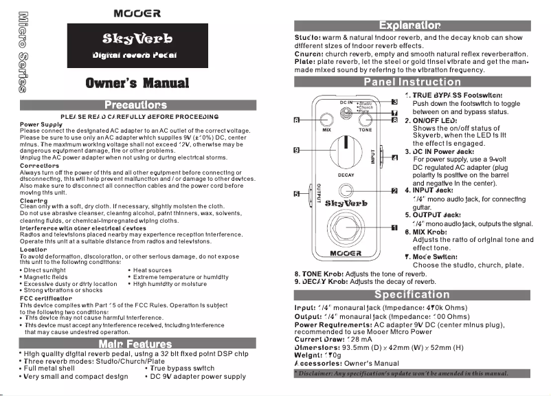 Page 1 de la notice Manuel utilisateur Mooer Skyverb