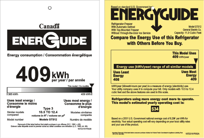Page 1 de la notice Label énergétique GE GTS12BBMRCC