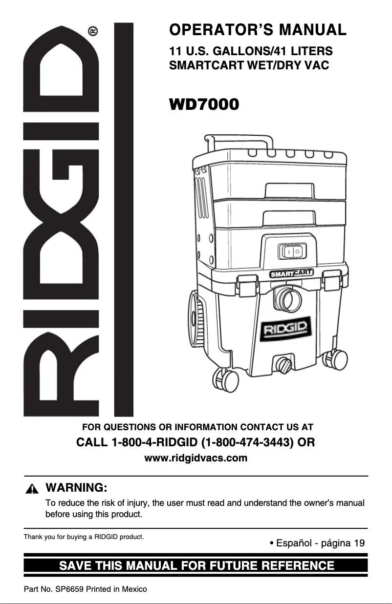 Página 1 del manual Manual de usuario Ridgid WD7000