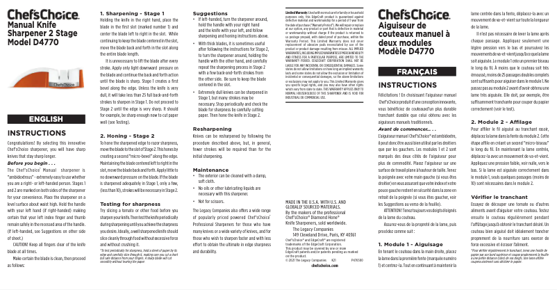 Página 1 del manual Manual de usuario Chef's Choice Model D4770
