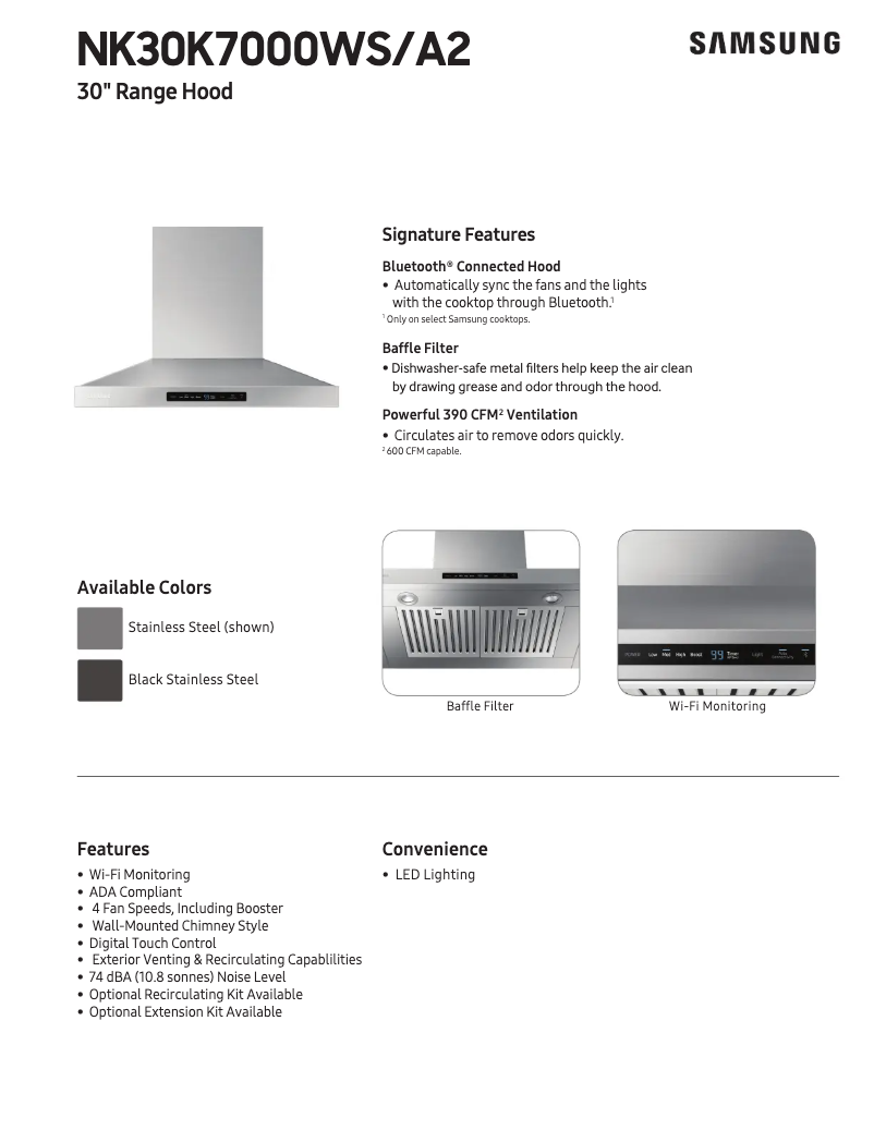 Página 1 del manual Ficha técnica Samsung NK30K7000WG