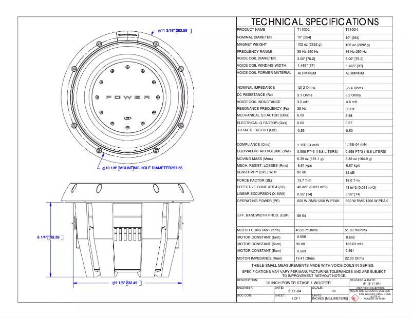 Página 1 del manual Ficha técnica Rockford Fosgate Power T210D4
